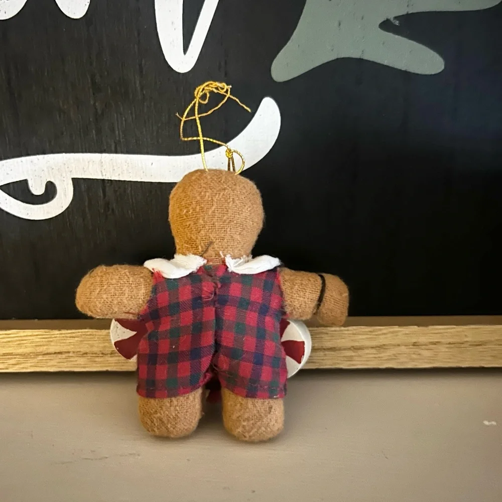 Burlap Gingerbread Man Stuffed Plaid Christmas Ornament
